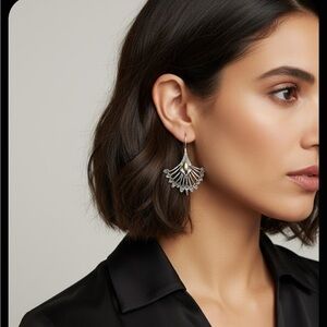Art Deco Vintage Elegant Silver and Gold Fan Earrings